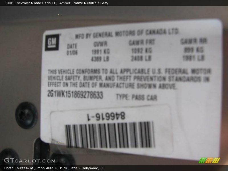 Amber Bronze Metallic / Gray 2006 Chevrolet Monte Carlo LT