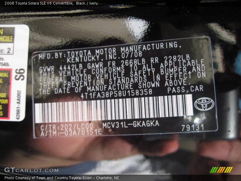 Black / Ivory 2008 Toyota Solara SLE V6 Convertible