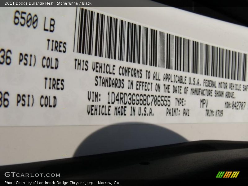 Stone White / Black 2011 Dodge Durango Heat