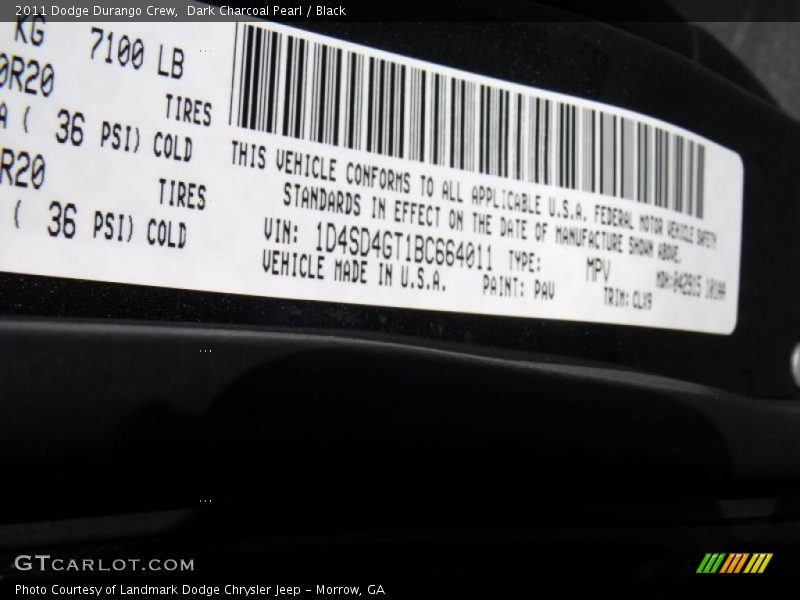Dark Charcoal Pearl / Black 2011 Dodge Durango Crew