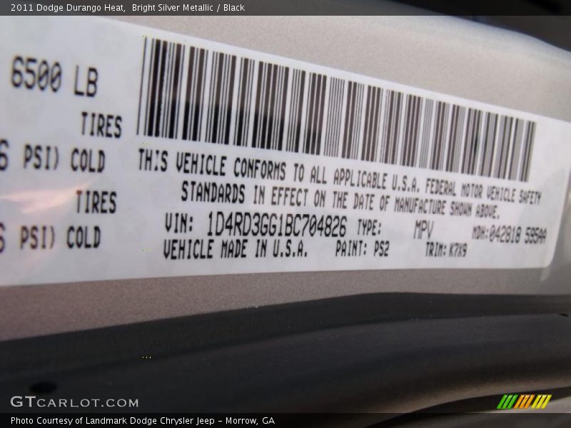 Bright Silver Metallic / Black 2011 Dodge Durango Heat