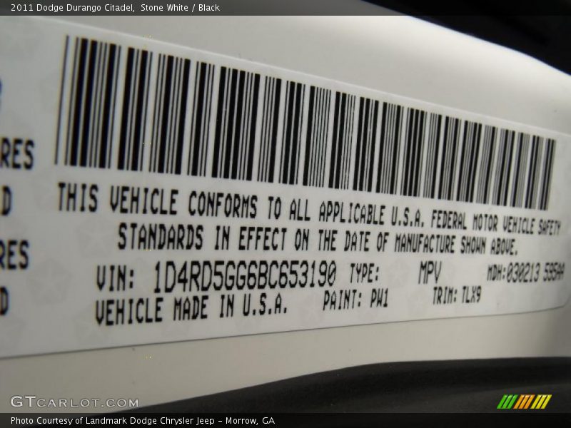 Stone White / Black 2011 Dodge Durango Citadel
