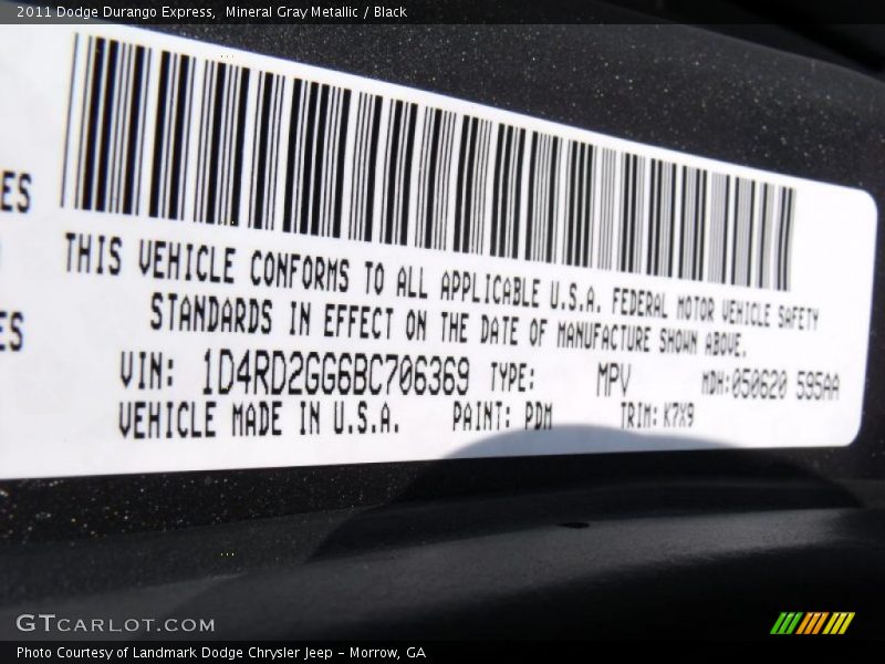 Mineral Gray Metallic / Black 2011 Dodge Durango Express