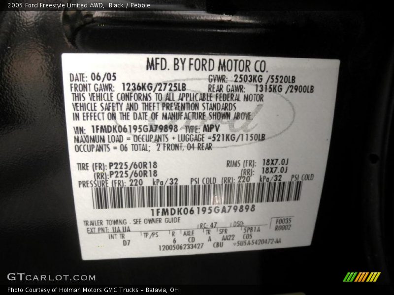 Black / Pebble 2005 Ford Freestyle Limited AWD