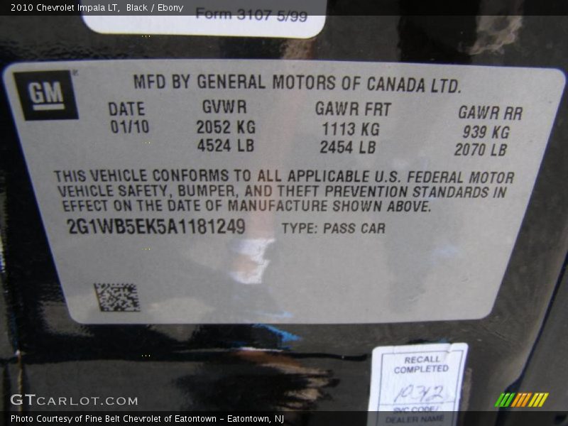 Black / Ebony 2010 Chevrolet Impala LT