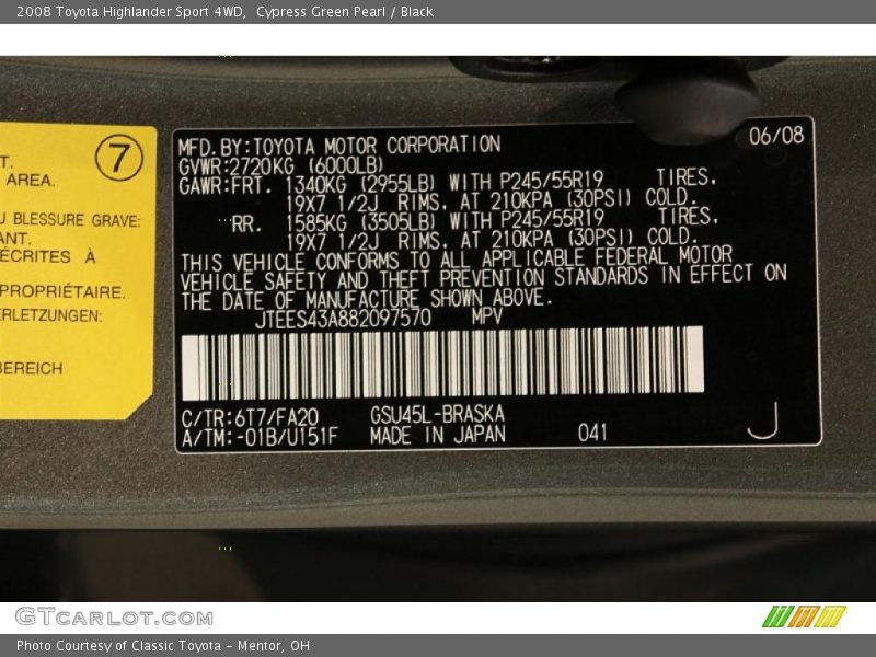 Cypress Green Pearl / Black 2008 Toyota Highlander Sport 4WD