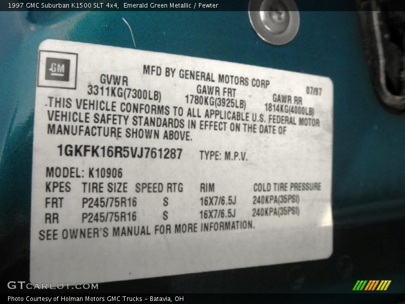 Emerald Green Metallic / Pewter 1997 GMC Suburban K1500 SLT 4x4