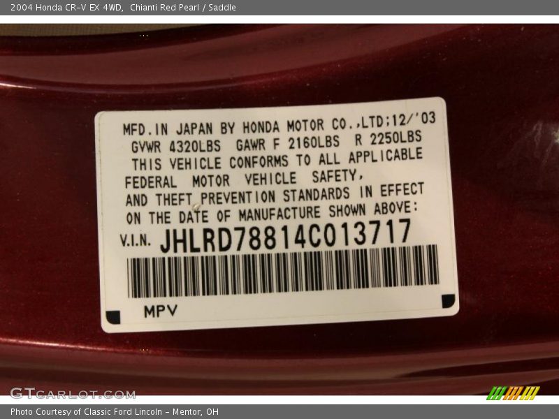 Chianti Red Pearl / Saddle 2004 Honda CR-V EX 4WD
