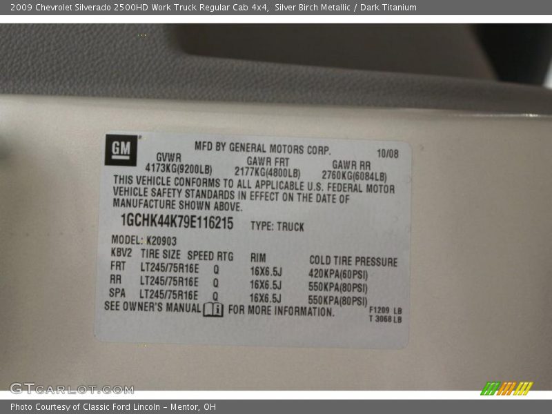 Silver Birch Metallic / Dark Titanium 2009 Chevrolet Silverado 2500HD Work Truck Regular Cab 4x4