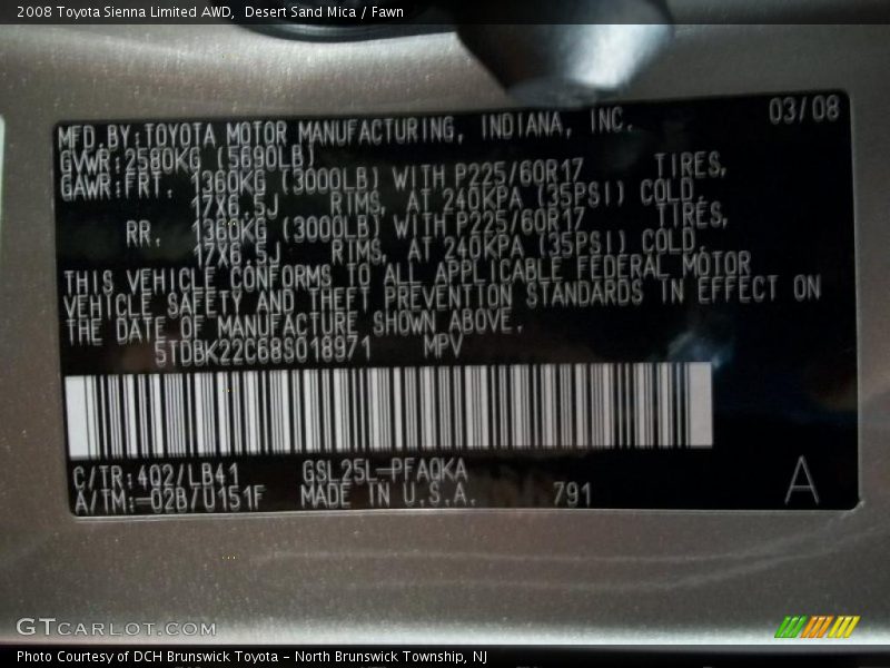 Desert Sand Mica / Fawn 2008 Toyota Sienna Limited AWD