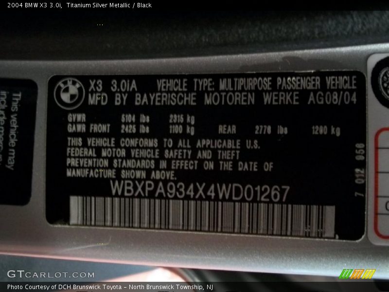 Titanium Silver Metallic / Black 2004 BMW X3 3.0i
