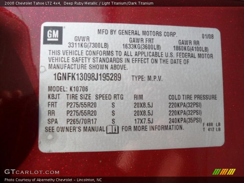 Deep Ruby Metallic / Light Titanium/Dark Titanium 2008 Chevrolet Tahoe LTZ 4x4