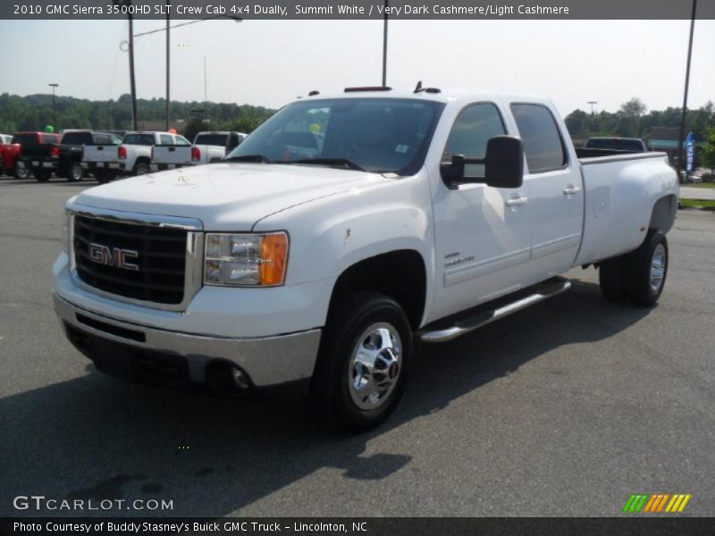 Summit White / Very Dark Cashmere/Light Cashmere 2010 GMC Sierra 3500HD SLT Crew Cab 4x4 Dually