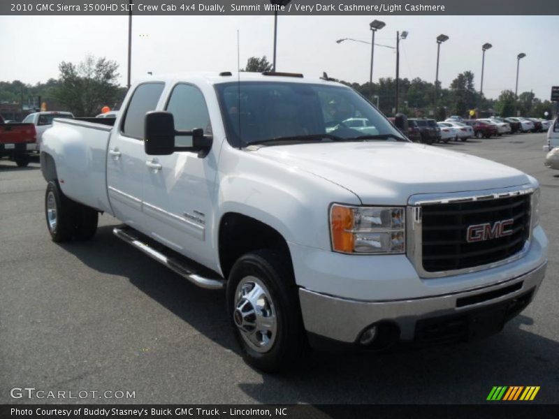 Summit White / Very Dark Cashmere/Light Cashmere 2010 GMC Sierra 3500HD SLT Crew Cab 4x4 Dually