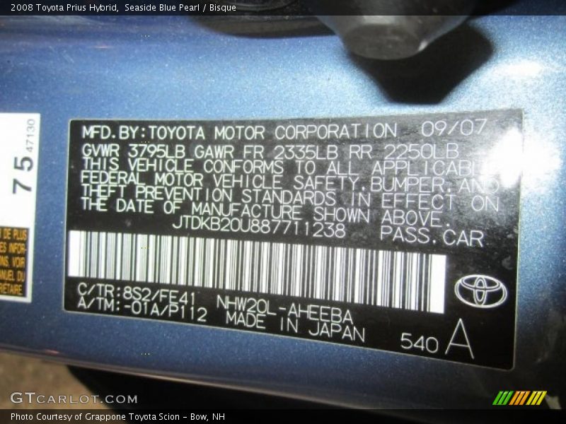Seaside Blue Pearl / Bisque 2008 Toyota Prius Hybrid