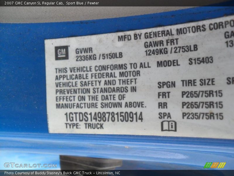Sport Blue / Pewter 2007 GMC Canyon SL Regular Cab
