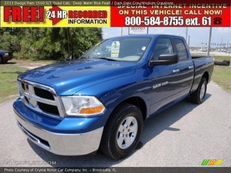 Deep Water Blue Pearl / Dark Slate Gray/Medium Graystone 2011 Dodge Ram 1500 SLT Quad Cab