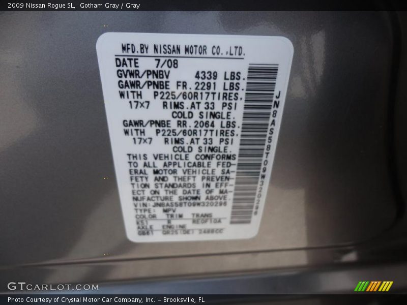 Gotham Gray / Gray 2009 Nissan Rogue SL