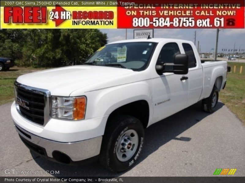 Summit White / Dark Titanium 2007 GMC Sierra 2500HD Extended Cab