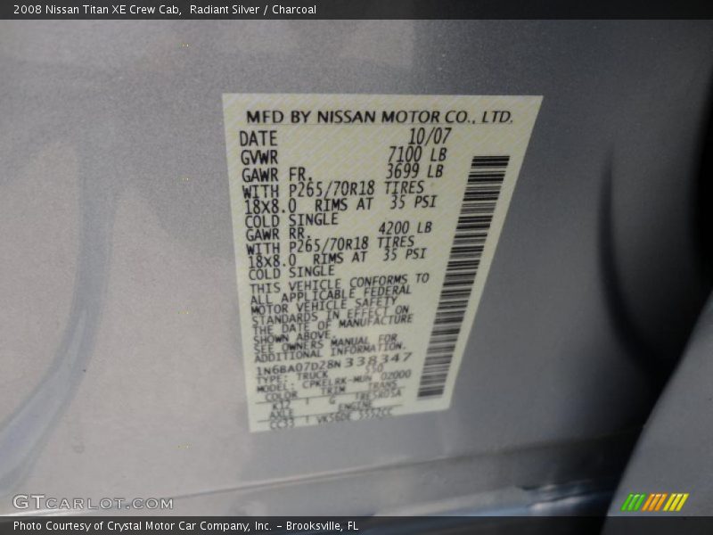 2008 Titan XE Crew Cab Radiant Silver Color Code K12