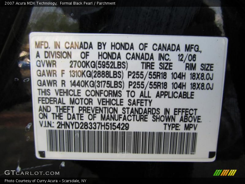 Formal Black Pearl / Parchment 2007 Acura MDX Technology