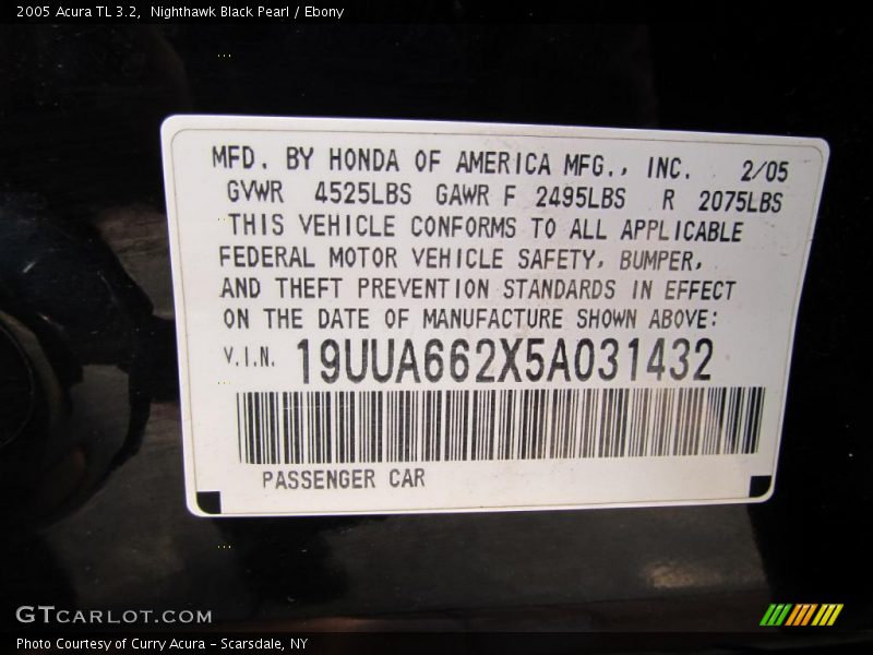 Nighthawk Black Pearl / Ebony 2005 Acura TL 3.2