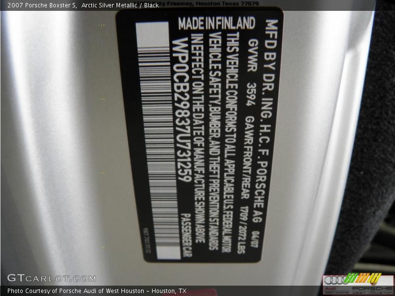 Arctic Silver Metallic / Black 2007 Porsche Boxster S