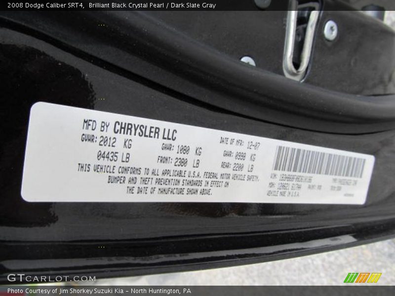 Brilliant Black Crystal Pearl / Dark Slate Gray 2008 Dodge Caliber SRT4