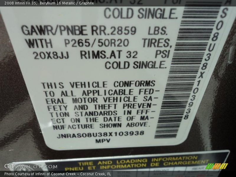 Beryllium 16 Metallic / Graphite 2008 Infiniti FX 35