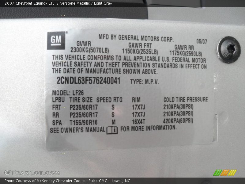 Silverstone Metallic / Light Gray 2007 Chevrolet Equinox LT