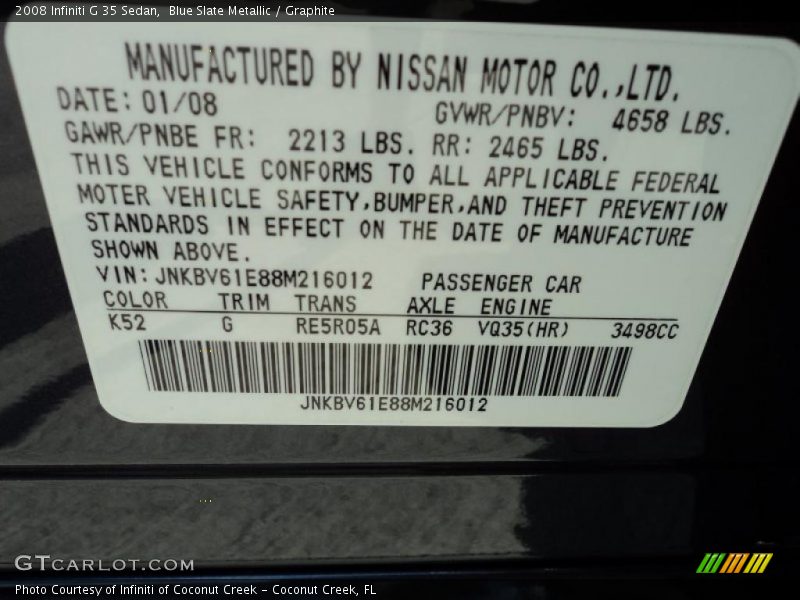 Blue Slate Metallic / Graphite 2008 Infiniti G 35 Sedan