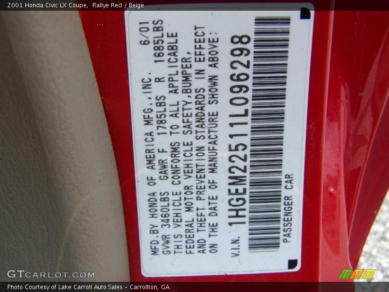 Rallye Red / Beige 2001 Honda Civic LX Coupe