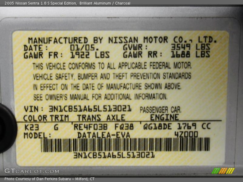 2005 Sentra 1.8 S Special Edition Brilliant Aluminum Color Code K23