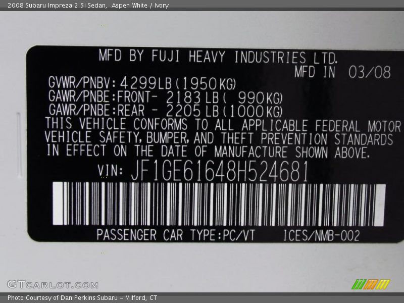 Aspen White / Ivory 2008 Subaru Impreza 2.5i Sedan
