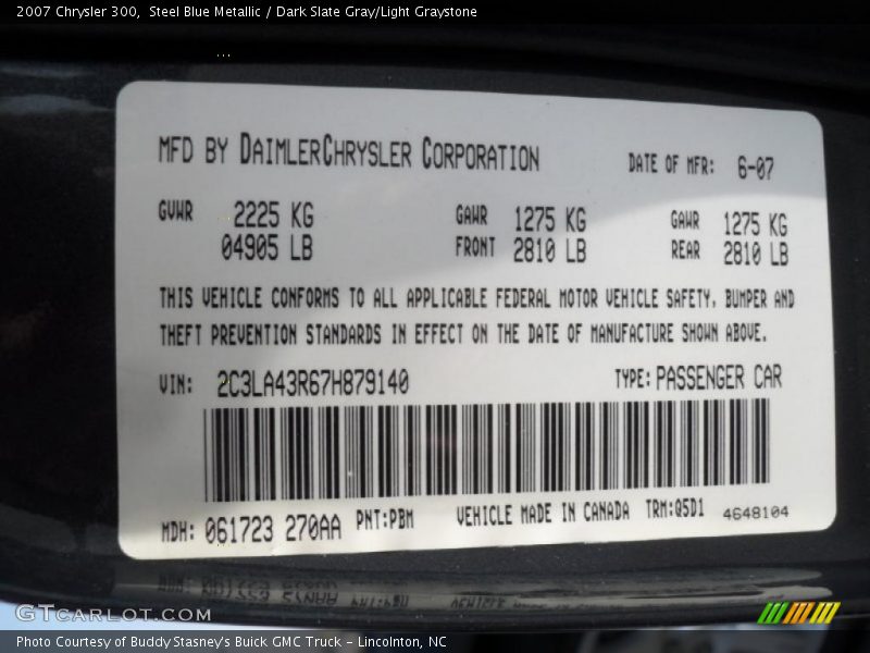 Steel Blue Metallic / Dark Slate Gray/Light Graystone 2007 Chrysler 300