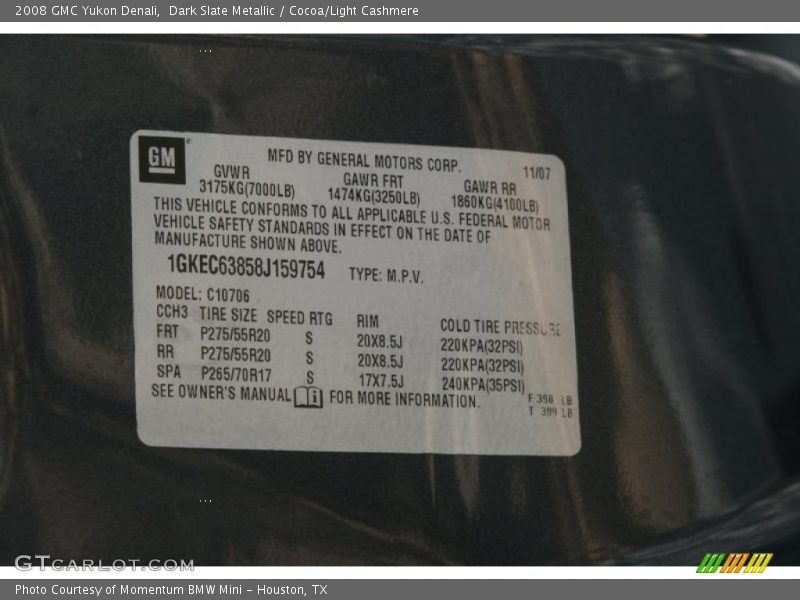 Dark Slate Metallic / Cocoa/Light Cashmere 2008 GMC Yukon Denali
