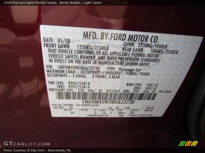 Merlot Metallic / Light Camel 2008 Mercury Sable Premier Sedan