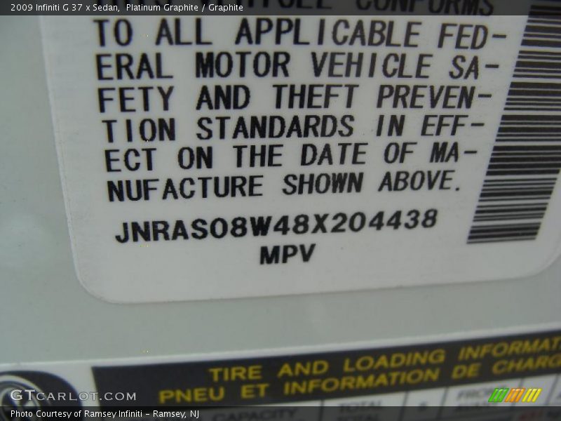 Platinum Graphite / Graphite 2009 Infiniti G 37 x Sedan