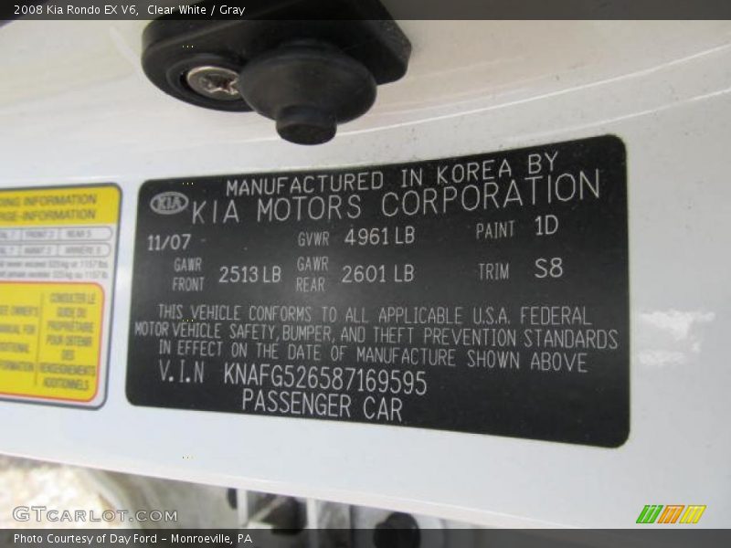 Clear White / Gray 2008 Kia Rondo EX V6