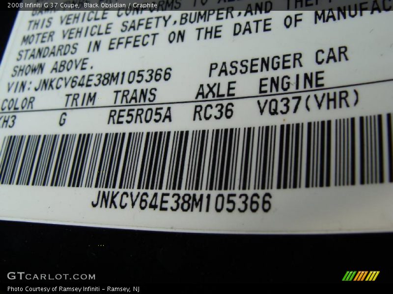 Black Obsidian / Graphite 2008 Infiniti G 37 Coupe