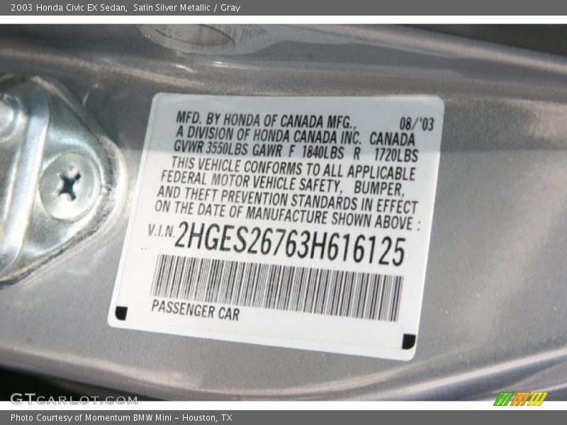 Satin Silver Metallic / Gray 2003 Honda Civic EX Sedan