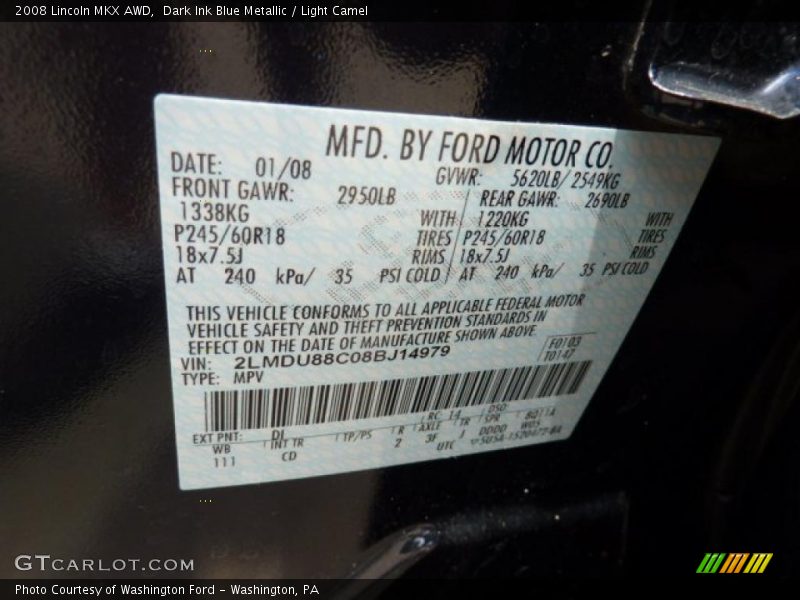 Dark Ink Blue Metallic / Light Camel 2008 Lincoln MKX AWD