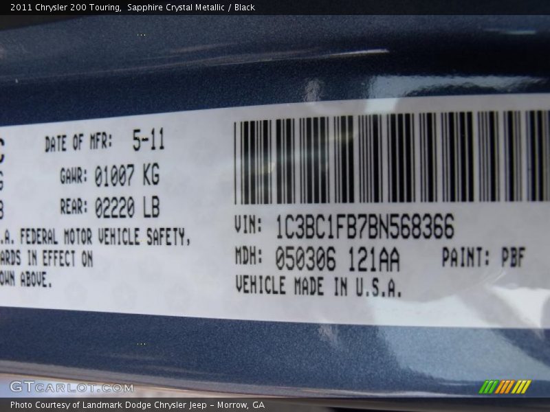 Sapphire Crystal Metallic / Black 2011 Chrysler 200 Touring