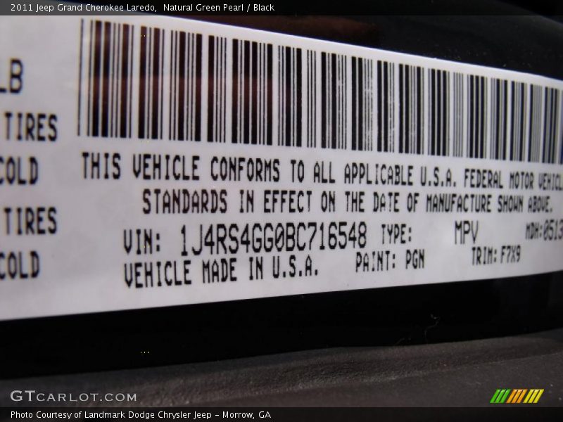 Natural Green Pearl / Black 2011 Jeep Grand Cherokee Laredo