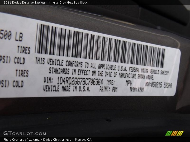 Mineral Gray Metallic / Black 2011 Dodge Durango Express
