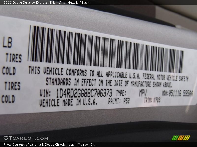 Bright Silver Metallic / Black 2011 Dodge Durango Express