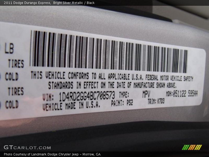 Bright Silver Metallic / Black 2011 Dodge Durango Express