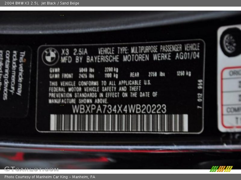 Jet Black / Sand Beige 2004 BMW X3 2.5i