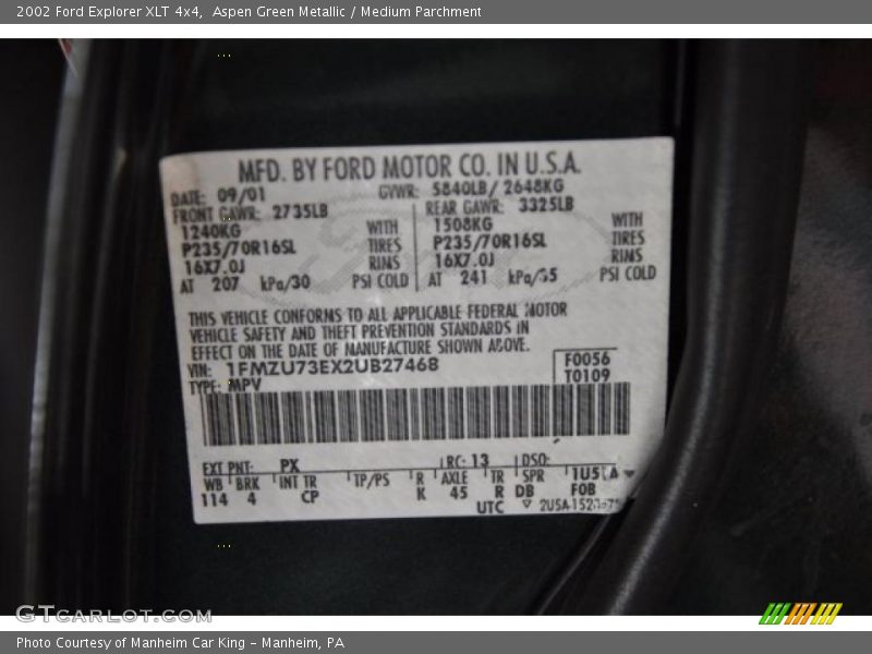 Aspen Green Metallic / Medium Parchment 2002 Ford Explorer XLT 4x4
