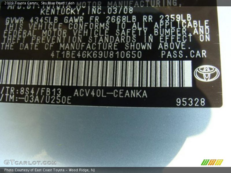Sky Blue Pearl / Ash 2009 Toyota Camry